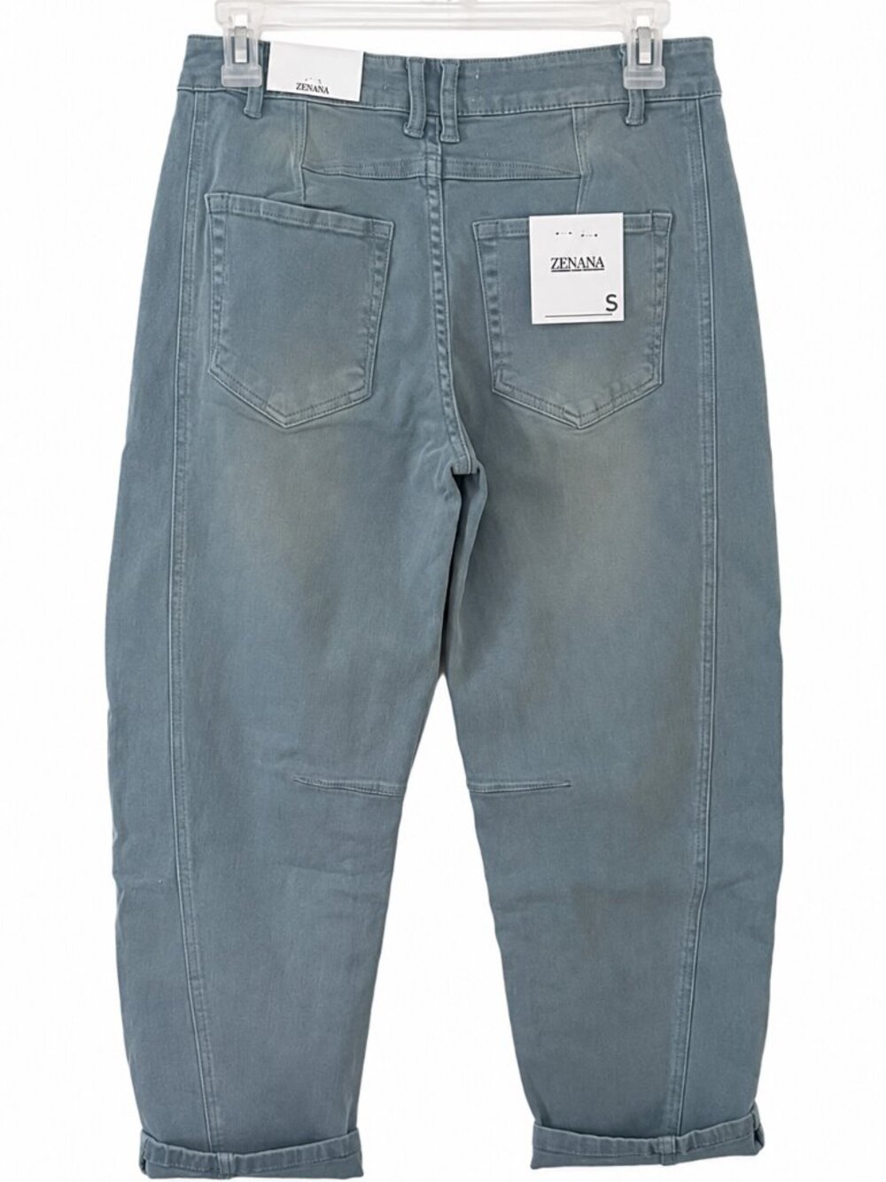 NWT Zenana Barrel Leg Stretch Denim Jeans Ash Blue High Rise Cuffed Wide Leg - Picture 5 of 8